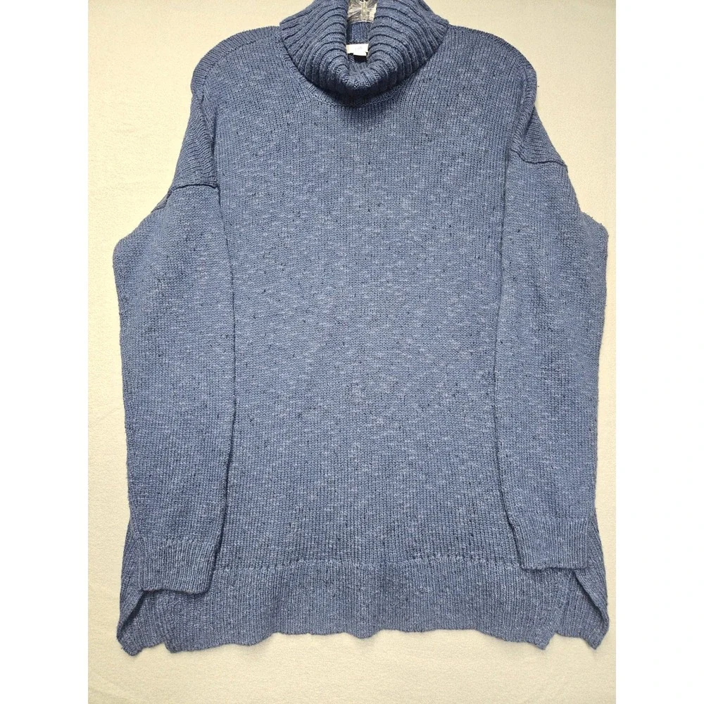 J. Jill Womens Blue Marl Turtleneck Oversized Cotton Blend Sweater XS SSW254071